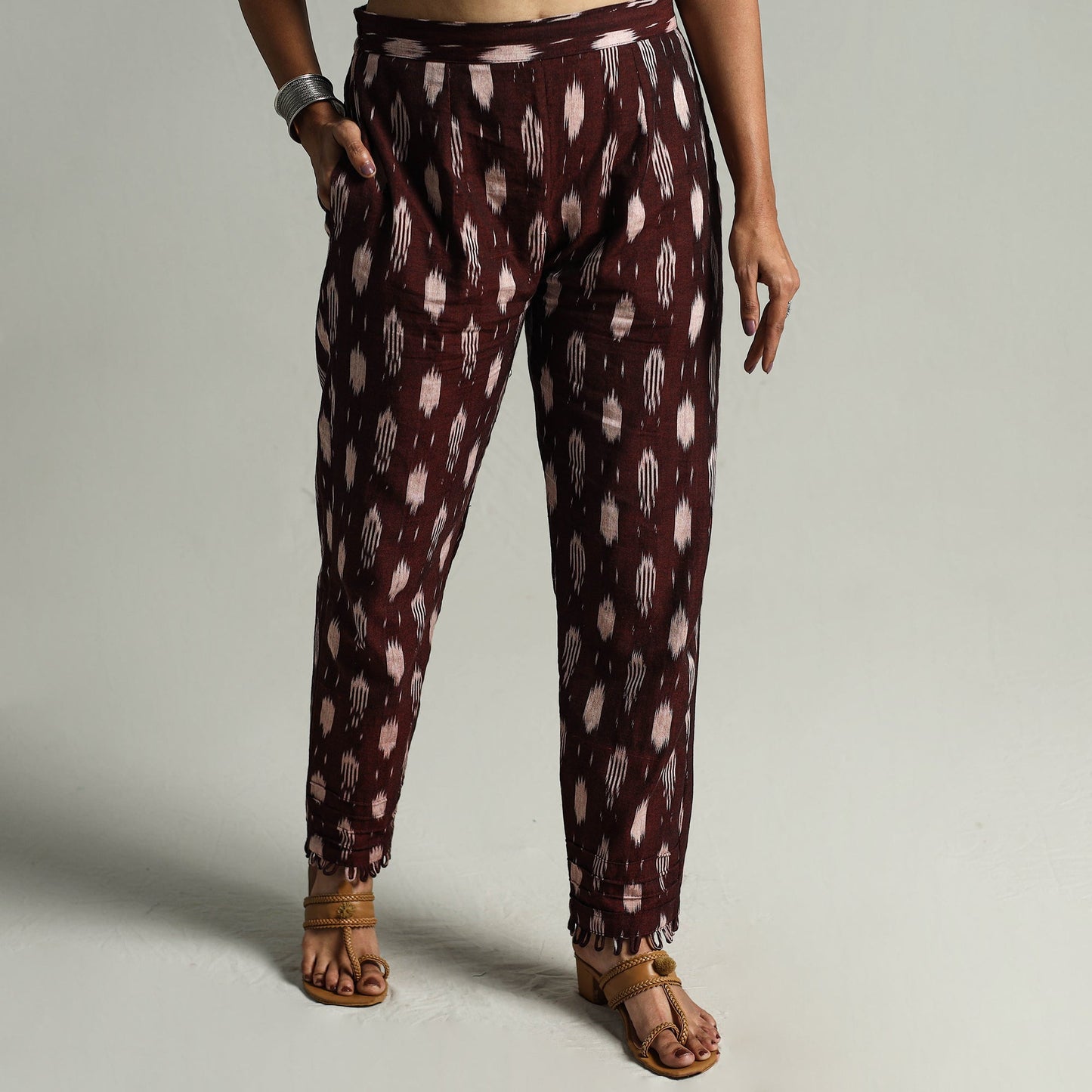 Maroon - Pochampally Ikat Weave Cotton Elasticated Pant 05