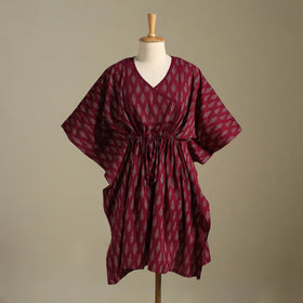 Maroon Pochampally Ikat Weave Cotton Kaftan (Medium)