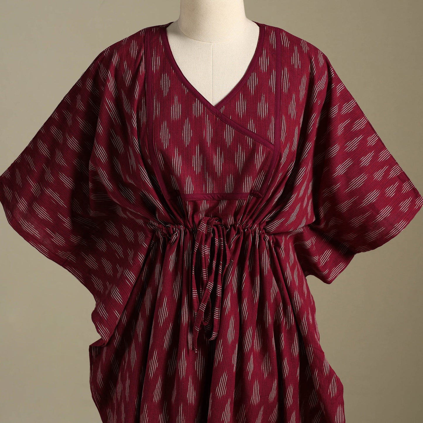 Maroon Pochampally Ikat Weave Cotton Kaftan (Medium)
