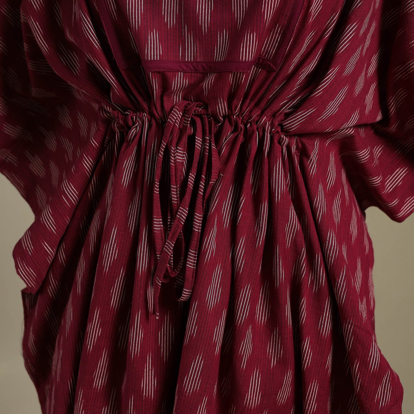 Maroon Pochampally Ikat Weave Cotton Kaftan (Medium)