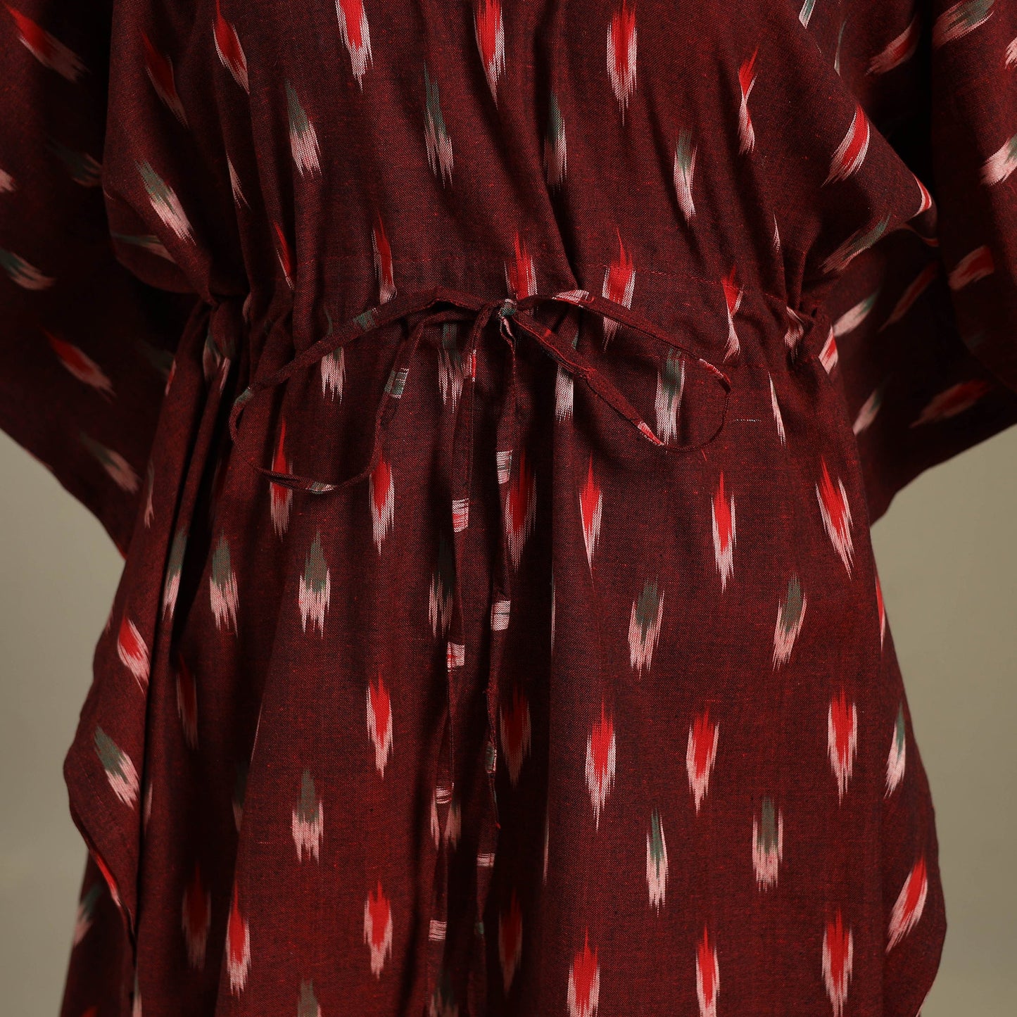 Maroon - pochampally ikat weave cotton kaftan (medium) 28