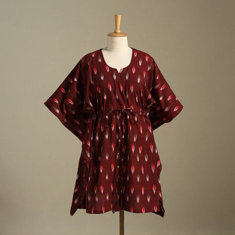 Maroon - pochampally ikat weave cotton kaftan (medium) 28