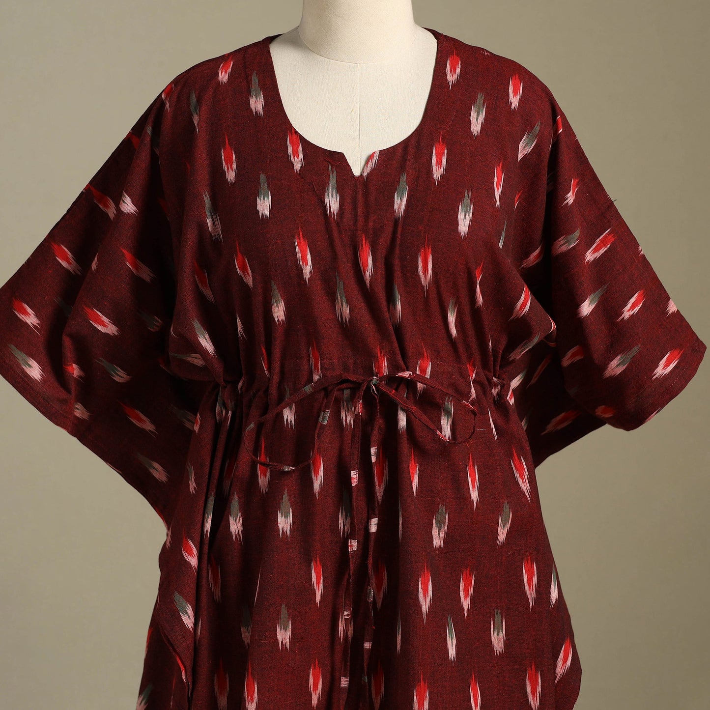 Maroon - pochampally ikat weave cotton kaftan (medium) 28