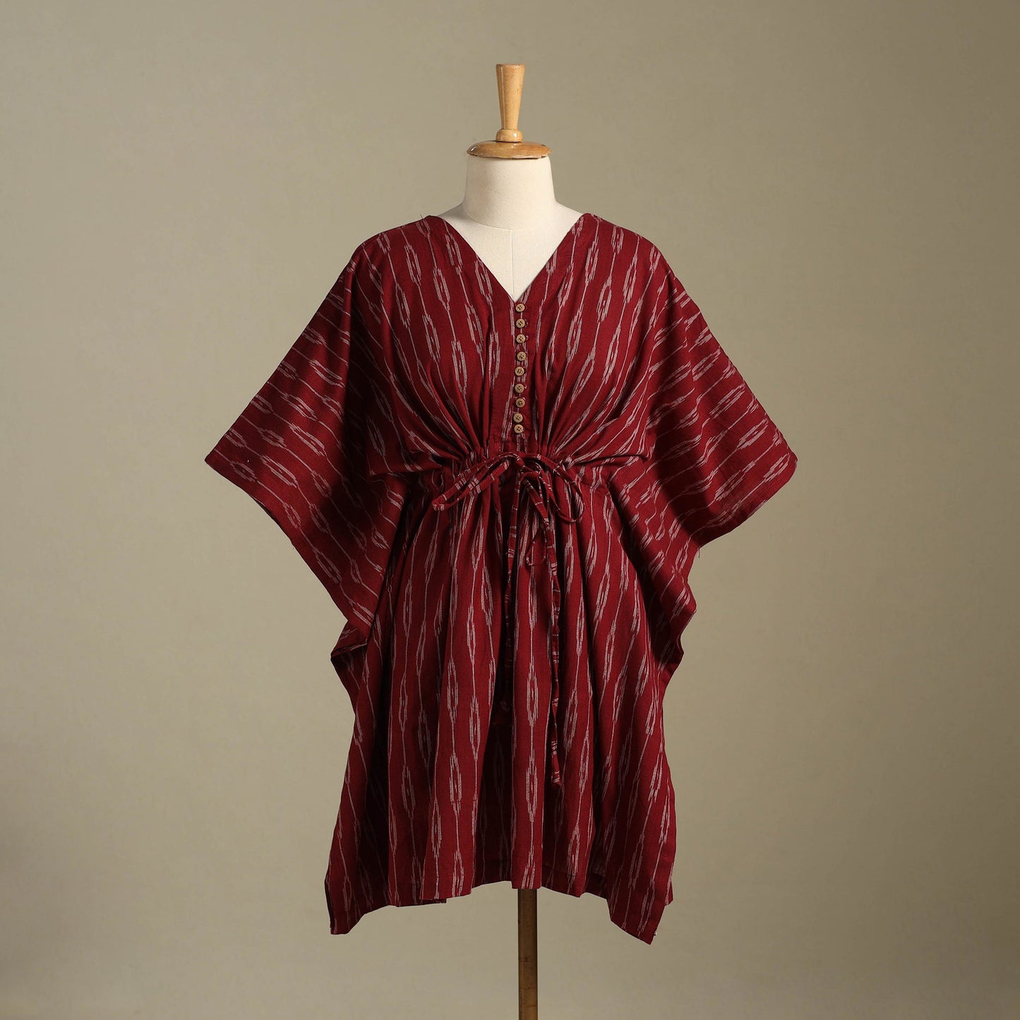 Maroon Pochampally Ikat Weave Cotton Kaftan (Medium)