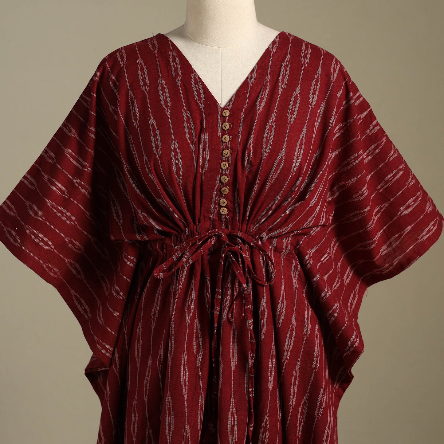 Maroon Pochampally Ikat Weave Cotton Kaftan (Medium)
