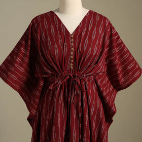 Maroon Pochampally Ikat Weave Cotton Kaftan (Medium)