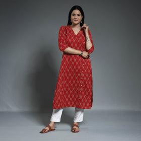 Maroon - pochampally ikat weave cotton long kurta