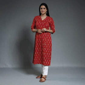 Maroon - pochampally ikat weave cotton long kurta