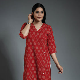 Maroon - pochampally ikat weave cotton long kurta