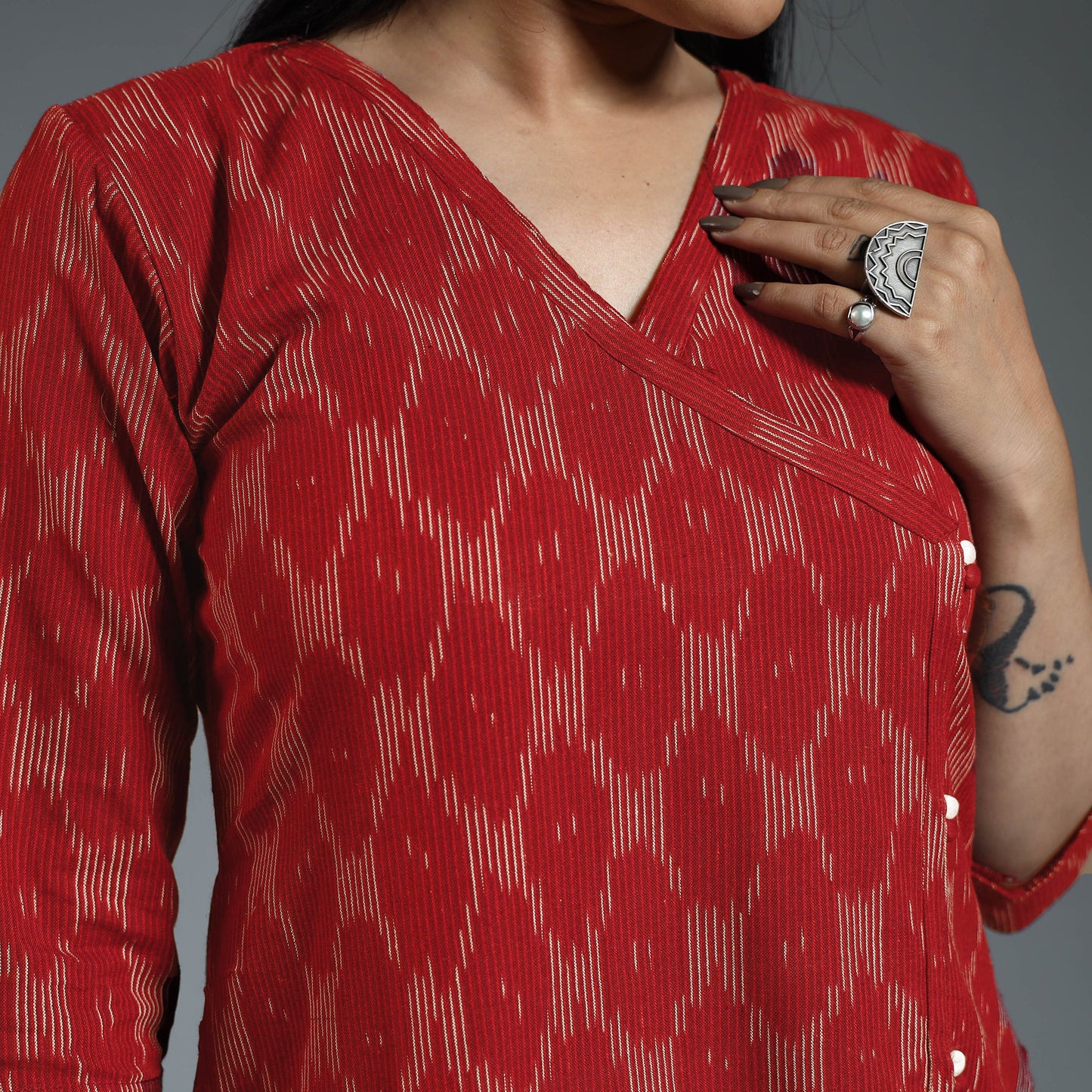 Maroon - pochampally ikat weave cotton long kurta