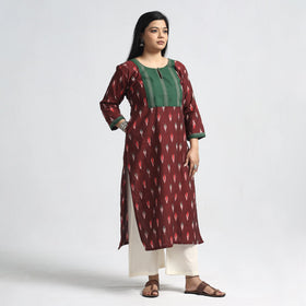 Buy Pochampally Ikat Weave Cotton Straight Kurta with Jacquard Patchwork Online at iTokri.com