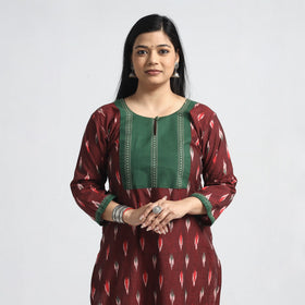 Buy Pochampally Ikat Weave Cotton Straight Kurta with Jacquard Patchwork Online at iTokri.com