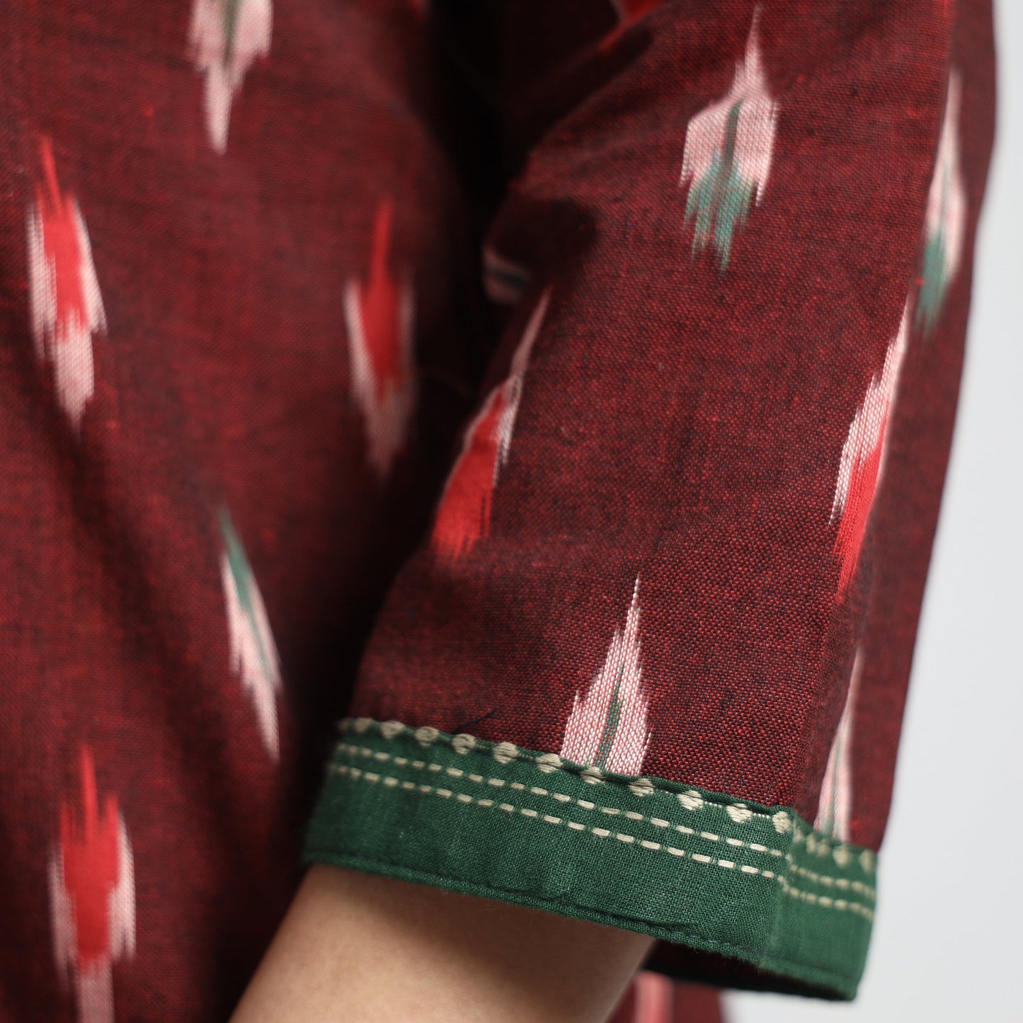 Buy Pochampally Ikat Weave Cotton Straight Kurta with Jacquard Patchwork Online at iTokri.com