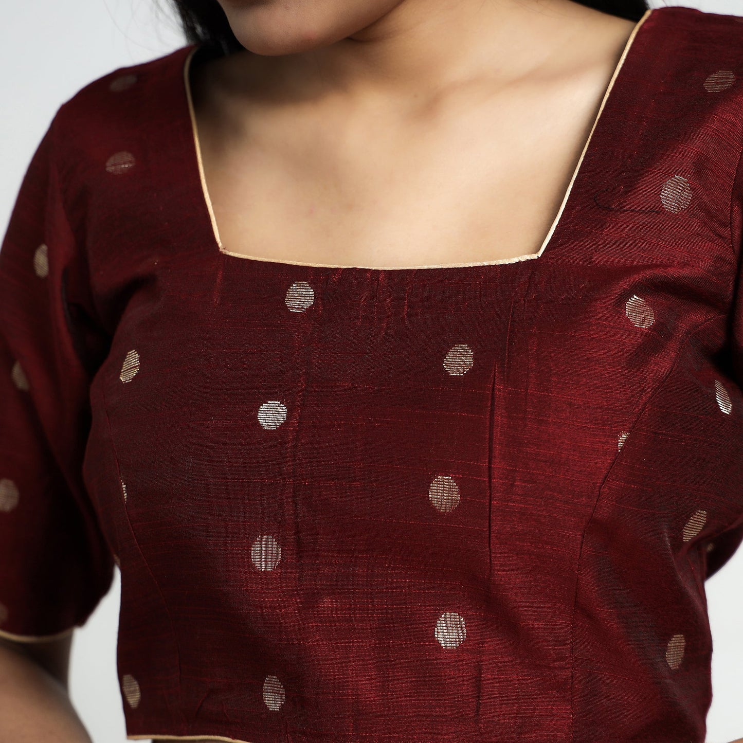Buy Polka Dot Zari Buti Viscose Silk Stitched Blouse Online at iTokri.com