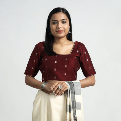 Buy Polka Dot Zari Buti Viscose Silk Stitched Blouse Online at iTokri.com