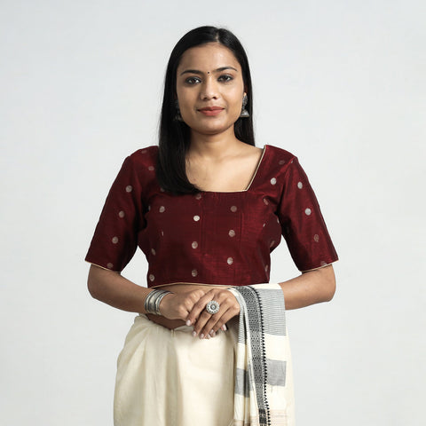Buy Polka Dot Zari Buti Viscose Silk Stitched Blouse Online at iTokri.com