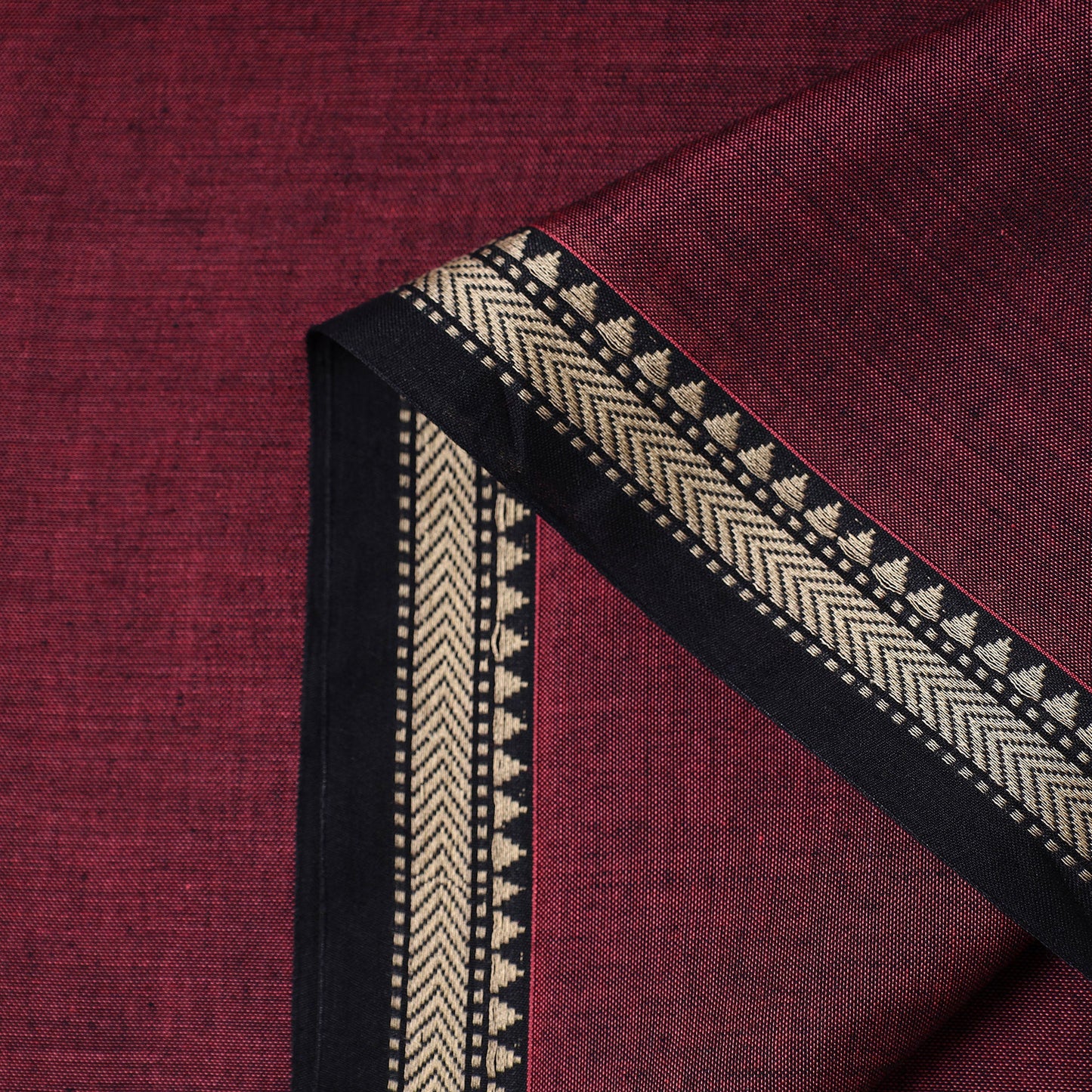 Maroon - Prewashed Dharwad Mercerised Cotton Thread Border Fabric 04