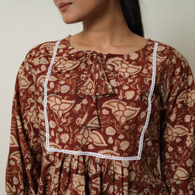 Maroon - printed cotton bagru co-ord set with lace work 04