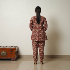 Maroon - printed cotton bagru co-ord set with lace work 04