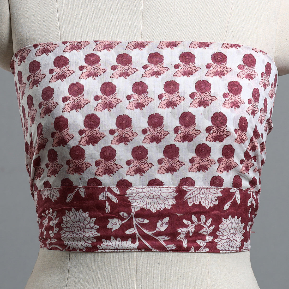 Maroon - printed cotton blouse piece 103 - handcrafted