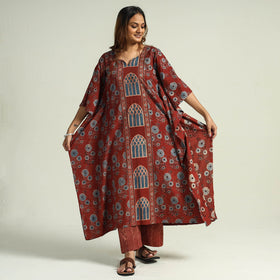 Ajrakh Kaftan with Palazzo & Dupatta Set
