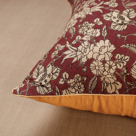 Maroon Block Print Cotton Kalamkari Cushion Cover