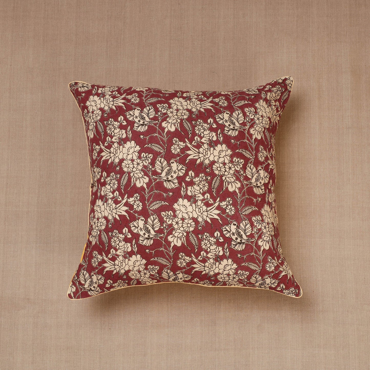 Maroon Block Print Cotton Kalamkari Cushion Cover