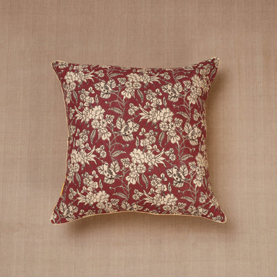 Maroon Block Print Cotton Kalamkari Cushion Cover