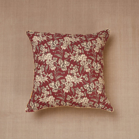 Maroon Block Print Cotton Kalamkari Cushion Cover