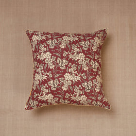 Maroon Block Print Cotton Kalamkari Cushion Cover