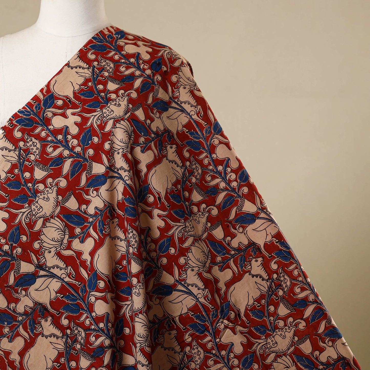 Maroon - printed cotton kalamkari fabric 25 - handcrafted