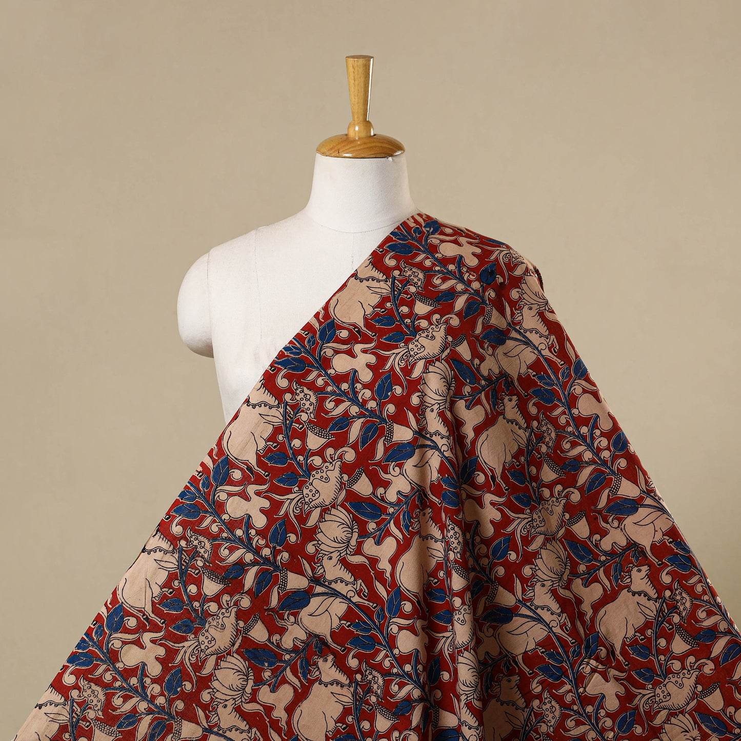 Maroon - printed cotton kalamkari fabric 25 - handcrafted