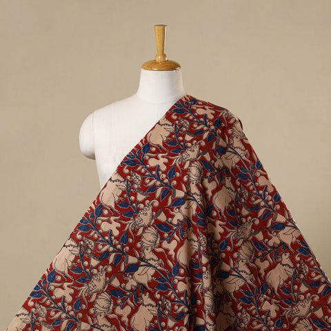 Maroon - printed cotton kalamkari fabric 25 - handcrafted