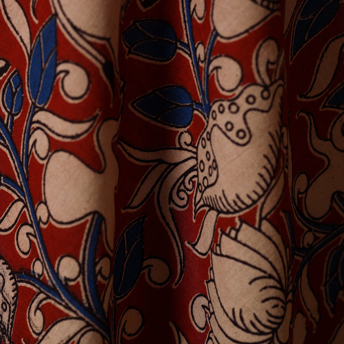 Maroon - printed cotton kalamkari fabric 25 - handcrafted