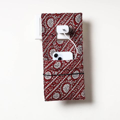 Maroon Ajrakh Block Printed Cotton Mobile Charging Holder 