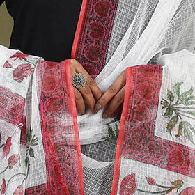  Maroon Block Printed Kota Doria Cotton Sanganeri Dupatta