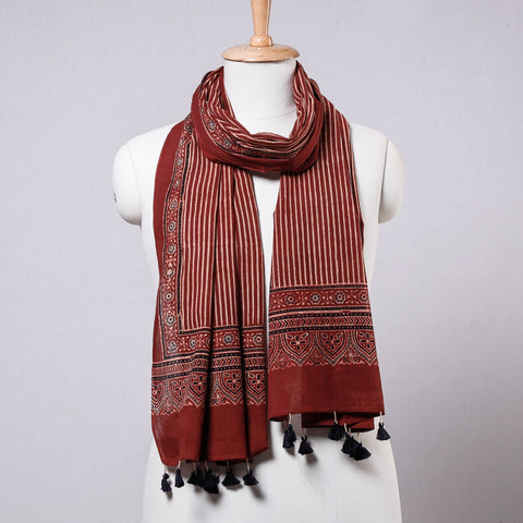 Printed mul cotton stole with tassels - handcrafted
