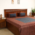  Ajrakh Block Printed Patchwork Cotton Double Bed Cover with Pillow Covers 