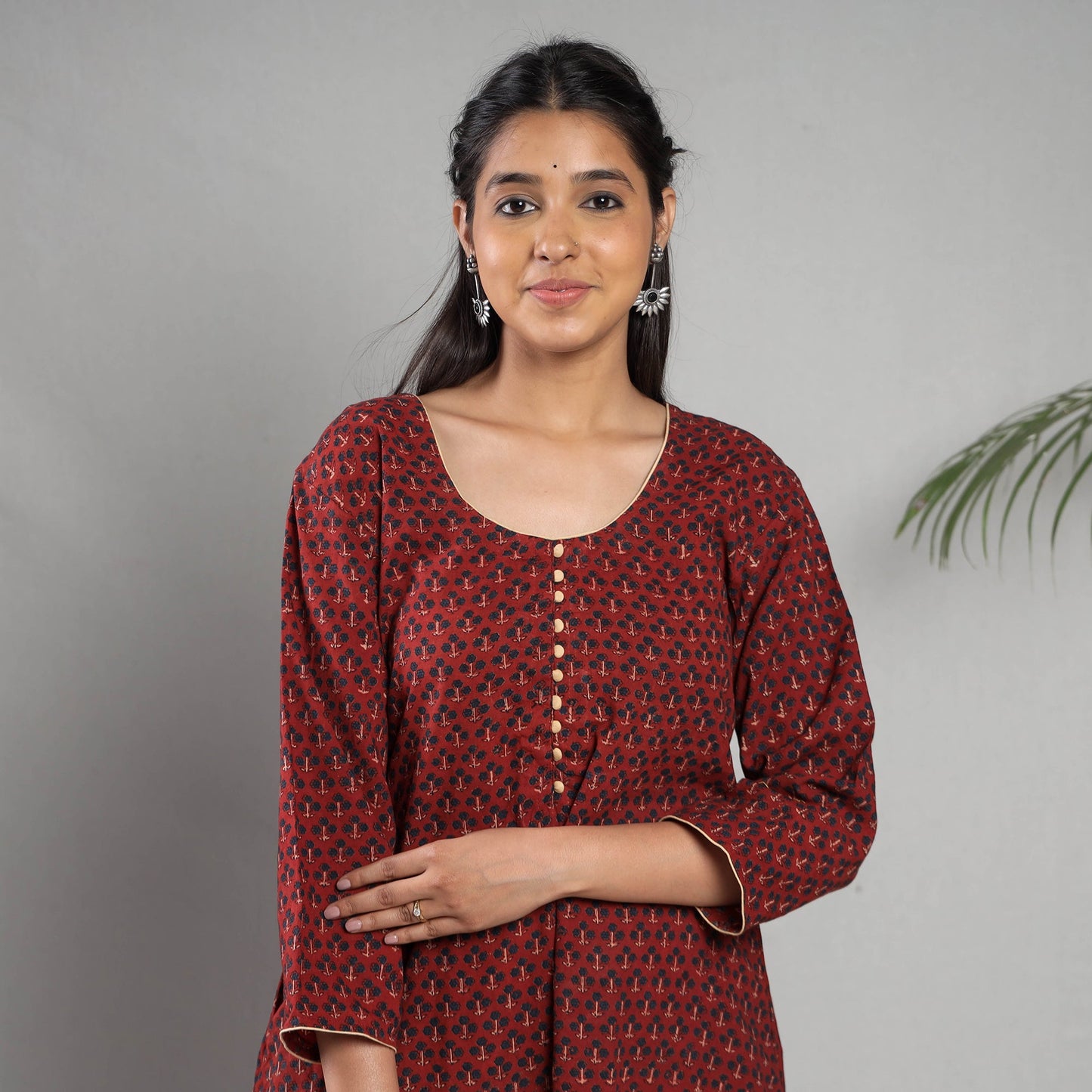 Maroon printing cotton kurta with palazzo set - handcrafted