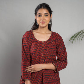 Maroon printing cotton kurta with palazzo set - handcrafted