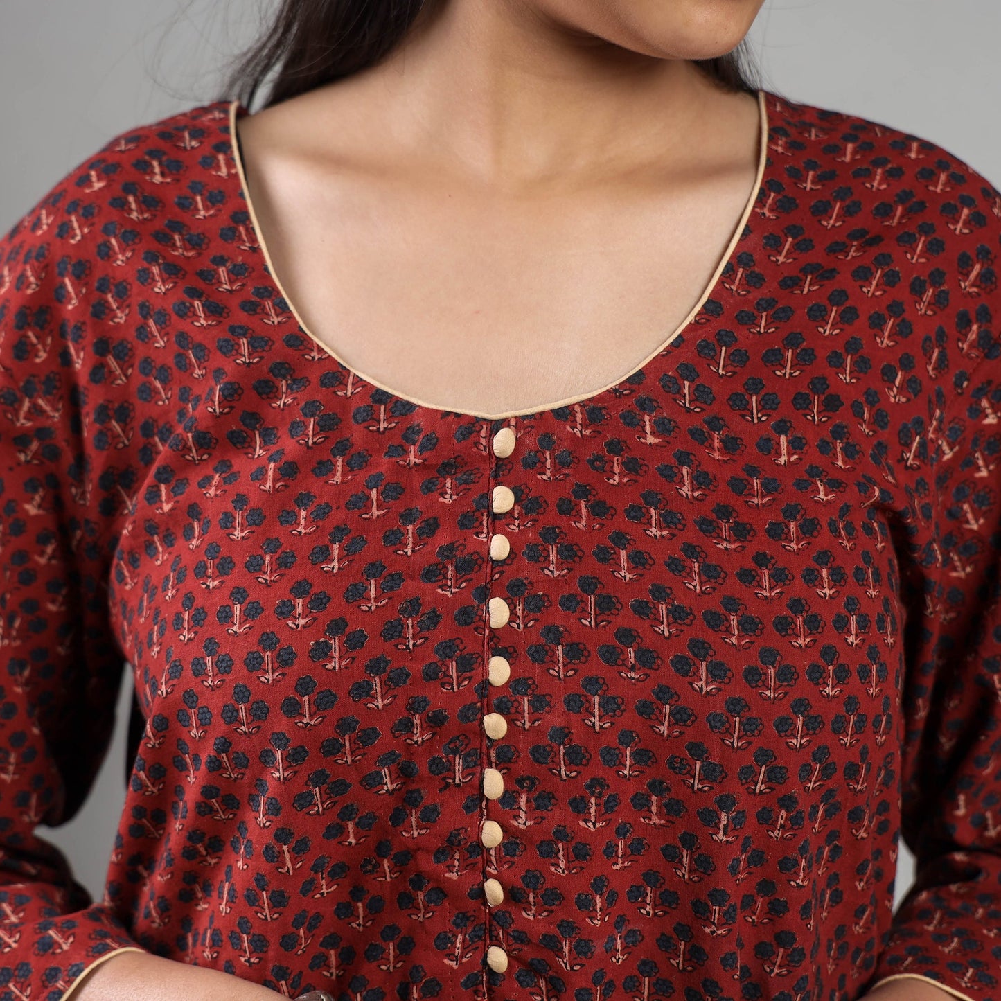 Maroon printing cotton kurta with palazzo set - handcrafted