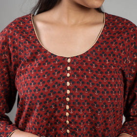 Maroon printing cotton kurta with palazzo set - handcrafted
