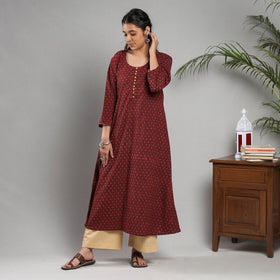 Maroon printing cotton kurta with palazzo set - handcrafted