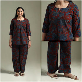 Pure cotton natural dyed ajrakh hand block print night suit