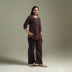 Pure cotton natural dyed ajrakh hand block print night suit