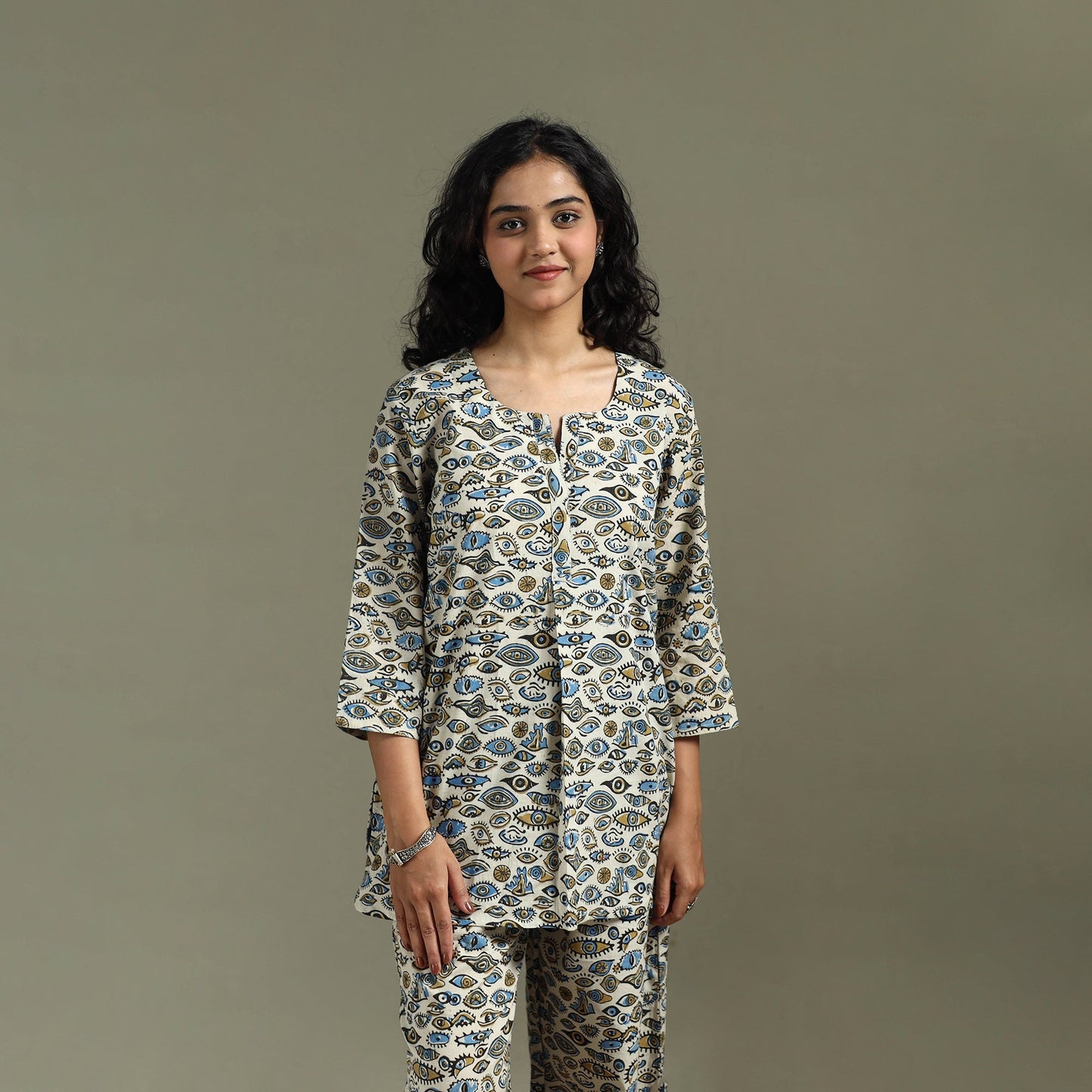 Pure cotton natural dyed ajrakh hand block print night suit