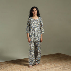 Pure cotton natural dyed ajrakh hand block print night suit