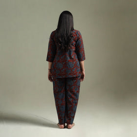 Pure cotton natural dyed ajrakh hand block print night suit