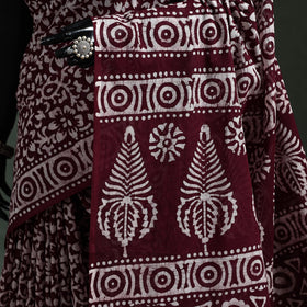 Maroon - pure mul cotton hand block batik print saree 27