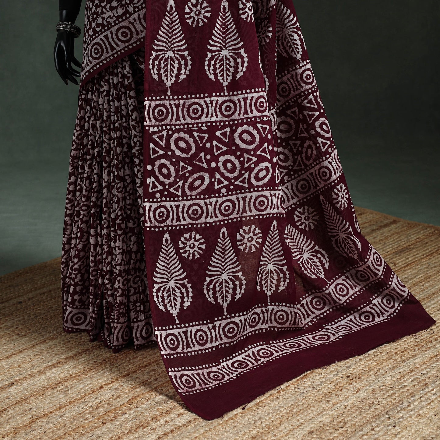 Maroon - pure mul cotton hand block batik print saree 27